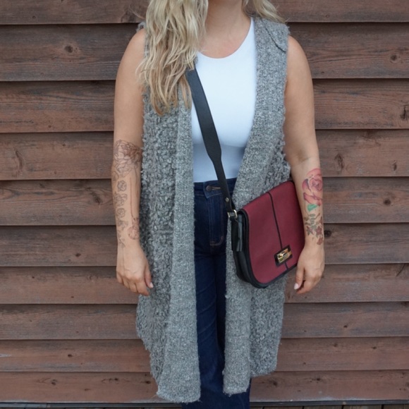 CLICHE Couture Knit Sweater Vest - Grey Knee Length and Hooded - Picture 6 of 6